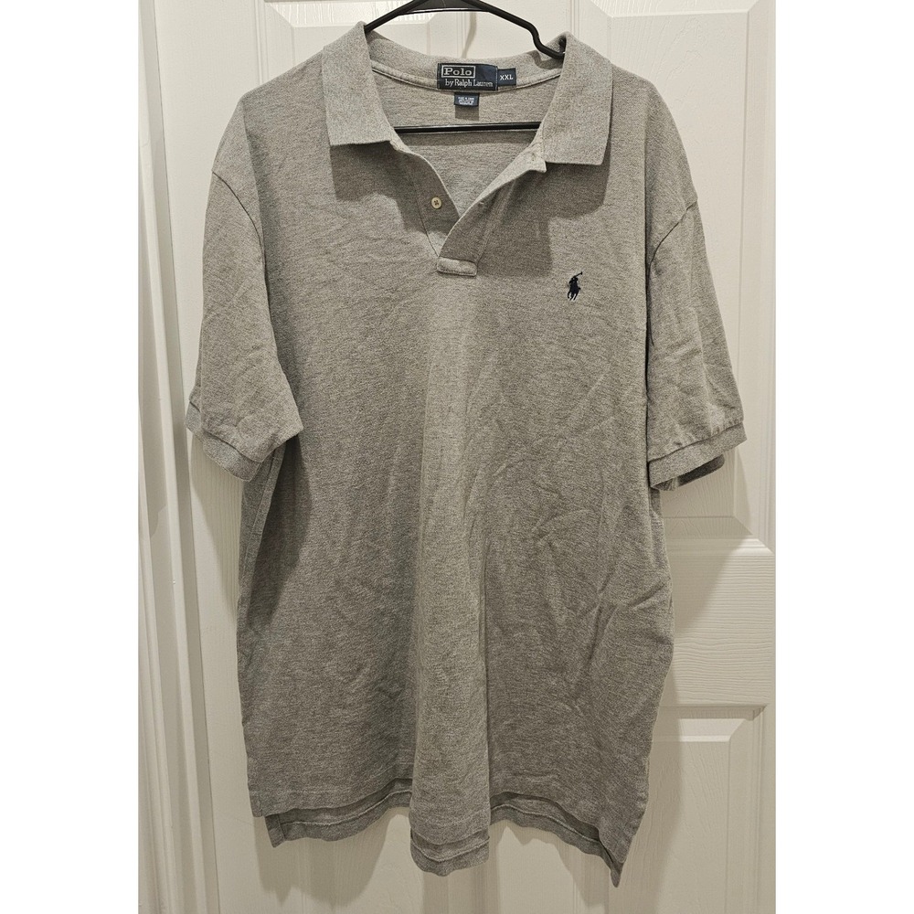 Polo Ralph Lauren Mens XXL Gray Short Sleeve Polo Shirt Blue Pony Logo Cotton